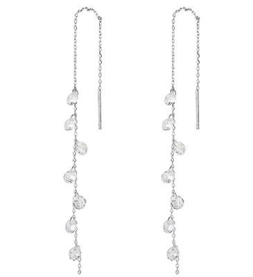 China FASHIONABLE Silver Drop Earrings Long CZ Tassel Droplet Dangle Threader Earrings For Women Lin New Fashion 2021 for sale