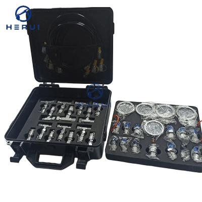 China Construction Machinery Parts Universal 5 Gauges Hydraulic Pressure Gauge Tester With Tee Joint Set Tee Connector Box for sale