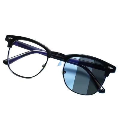 China Blue Light Blocking Photochromic Anti Blocking Glasses Men Women Retro Frame 8227 Semi-Rimless Computer Optical Glasses Frame Color Changing Sunglasses for sale