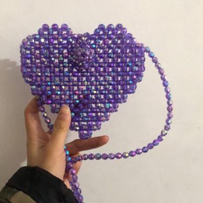 China Fashion Popular Dazzling INS Bag Heart Shaped Women Bead Messenger Bag With Beaded Chain for sale