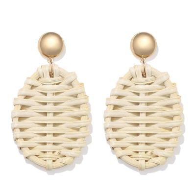 China 2021 Hot Oval Rattan Woven Earrings Cute Wooden Handmade Earrings for sale