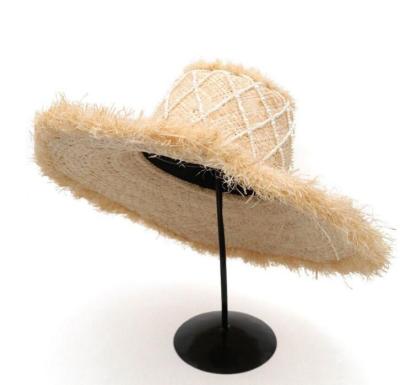 China Striped Women's Hat Styles 2021 Summer New Pearl Hat Holiday Beach Ins Raffia Bead Hand-sewn Straw Hat Large for sale