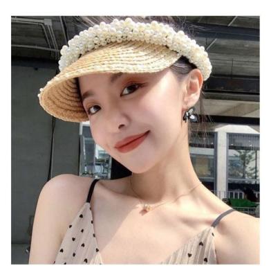 China Straw Visor Straw Pearl Hat 2020 Handmade Styles Barred Women Summer Chic Empty Beaded Straw Hat Fashion Top Hat New for sale