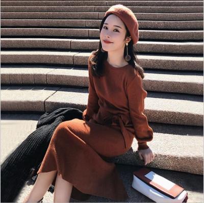 China 2021 breathable autumn and winter sweater basing the skirt female knitted long-sleeved jumper in the long section waist were thin lace dress for sale