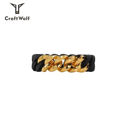 China Anti-allergic/No Rust/316L Stainless Steel Gold Fashion Jewelry Wolf Craft Cuban Link Chain Bracelet High Quality Minimalist Silver Silicone Adjustable Stretch for sale