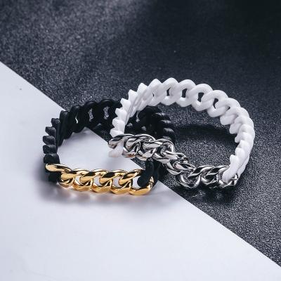 China Anti-allergic/No Rust/316L Stainless Steel Gold Fashion Jewelry Wolf Craft Cuban Link Chain Bracelet High Quality Minimalist Silver Silicone Adjustable Stretch for sale