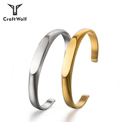 China Anti-allergic/No Rust/Silver Titanium Cuff Bangle Bracelet 316L Stainless Steel Wolf Craft High Quality Custom Jewelry Gold LOGO For Women Men for sale