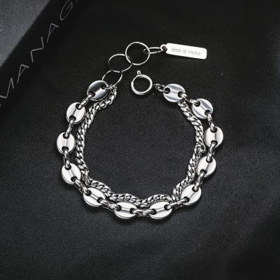 China Anti-allergic/No Rust/Silver Wolf Fashion Craft Layer Chain Link Stainless Steel Bracelet Jewelry High Quality Cuff Party for sale