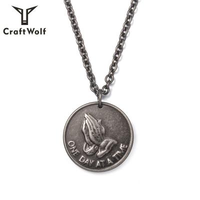 China High Quality Vintage Jewelry Fashion Wolf Craft Men Women Stainless Steel Coin Chain Silver Embossed Necklace Bronze for sale