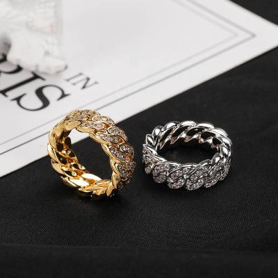 China High Quality Craft Wolf Dainty Hiphop Jewelry 18K Anti-allergic/No Rust/Gold Plated 925 Sliver Iced Out Rhinestone Crystal Zircon Cuban Link Ring For Women Men for sale