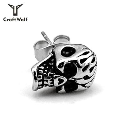 China High Quality Craft Wolf Fine Jewelry 2019 HipHop Women Mens Ladies Punk Skull Stud Earrings for sale