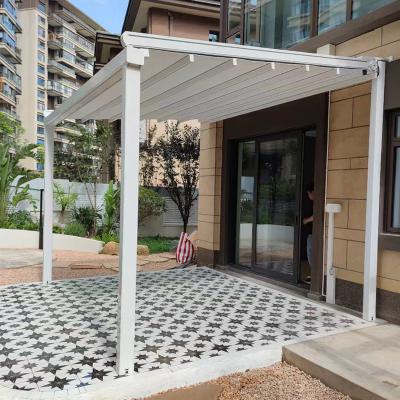 China Anti-UV Aluminum Waterproof Sunshade Pergola Canopy Restaurant Balcony Retractable Awning LED Light Customized PVC for sale