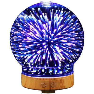 China Color Changing LED Light Commercial 3d Firework Electric Glass Essential Oil Aroma Diffuser Air Humidifier with Charming 7 Color Led Diffuser for sale