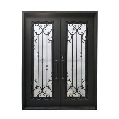 China European Luxury Wrought Iron Fence Door Faux Exterior Black Panels AR-I058 for sale