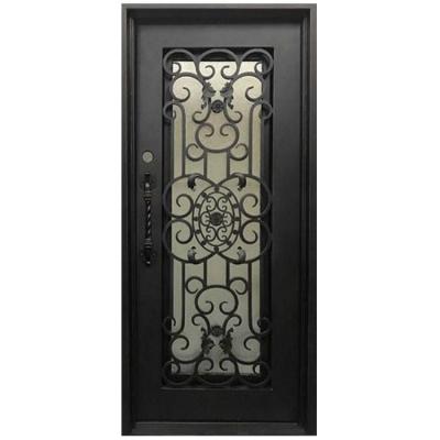 China AR-S055 EUROPEAN Vintage Wrought Iron Single Door With Stained Glass Square Top Entry Door For Residential for sale