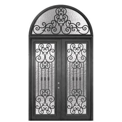 China European AR-A033 Luxury Double Door Half Moon Front Entry Door Wrought Iron Light Top Security Door for sale