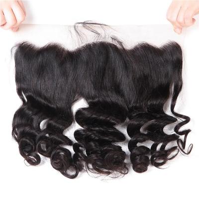 China Loose Deep Wave Ear To Ear Hd Swiss Lace Frontal Closure 13x4 13x6 Brazilian Cuticle Aligned Virgin Hair Bundles With Lace Frontal Closure for sale