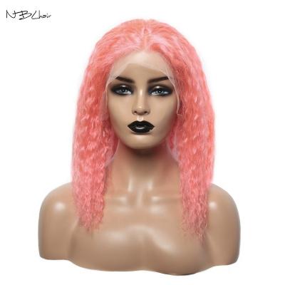 China Brazilian Lace Front Wigs Bob Wigs Cuticle Customized Color Human Hair Remy HD Lace Wig Water Wave Glueless Ombre Frontal Pure Color Pink for sale