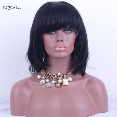 China Big 8-16 Current Wholesale Straight Weave Brazilian Virgin Hair Short Straight Hair Bob Wig With Bangs Baby Bob Front Lace Wigs for sale