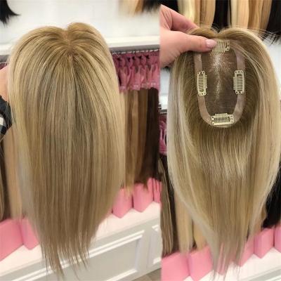 China Virgin European Straight Cuticle Aligned Topper With Clips Women's Pre Plucked Silk Low Straight French Lace Natural Hair Color for sale