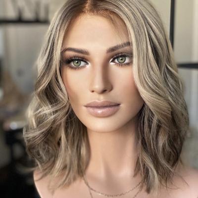 China Short Straight Bob Wavy Wigs Ombre Human Hair Front Lace Jewish Wig Kosher Silky Straight Wave Hair For Women Natural White Free Sample for sale