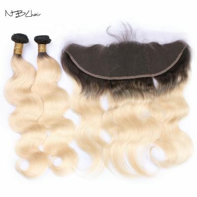 China Super Double Body Wave Peruvian Hair Bundles With Blonde Color 1B613 Lace Headbands 8-32 Inch Virgin Raw Cuticle Aligned Hair Bundles for sale