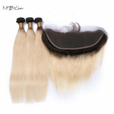 China Honey Blonde Frontal With Dark Color Silky Straight Roots 1B 613 Wave NBL Ombre Hair With 13x4 13x6 Lace Headbands for sale