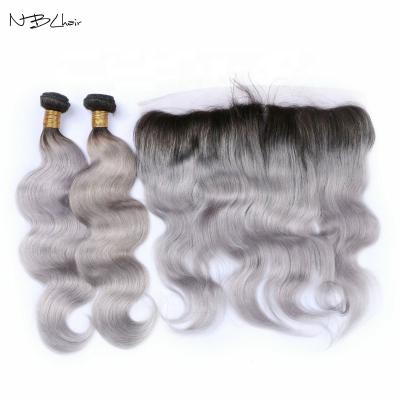 China Body Wave Shedding No Tangle Gray Color Brazilian Virgin Hair Bundles With Frontal Closure Grade 11A Brazilian Hair for sale