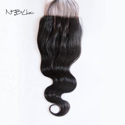 China Hd Transparent Thin Skin 4x4 Swiss Body Wave Hand-tied Closures, Brazilian Virgin Remy Human Hair 3 Part Lace Closure, 3 Way Part Closure for sale