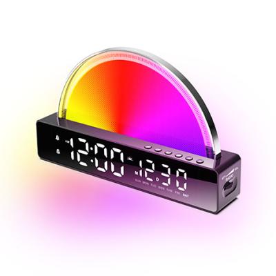 China Double Radio Transparent Glass Glow Wake Up Led Digital Alarm Clock Radio Light Sunrise Wake Up Light Lamp for sale