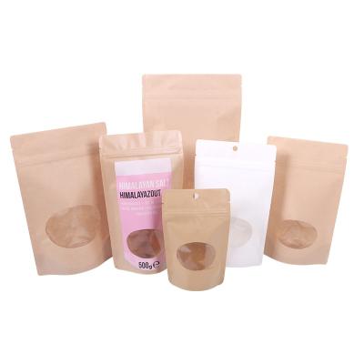 China Brown Kraft & Custom White Degradable Paper Zip Seal Bag Resealable Paper Packaging Food Packaging Pouch With Window for sale