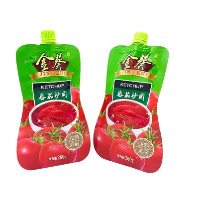 China Safety Custom Stand Up Sauce Pouches Beverage Bag Packaging Bag Sauce Ketchup Spout Pouch zu verkaufen