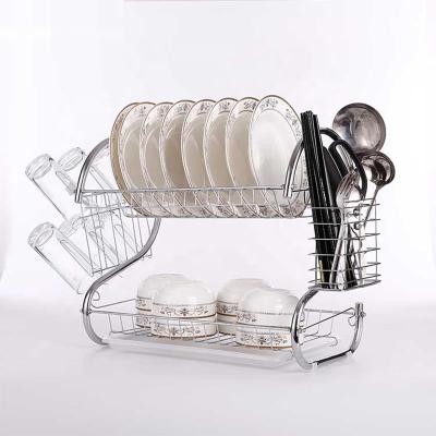 China Sustainable Stainless Steel Kitchen 2-Tier Dish Rack Dish Drying Rack for sale