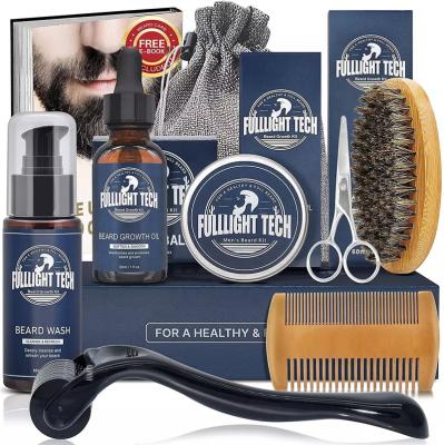 China Whitening Christmas Facial Hair Beard Care Growth Gift Set For Men Goatee Shaping Beard Oil Balm Grooming Kit Brush Roller Comb Products for sale