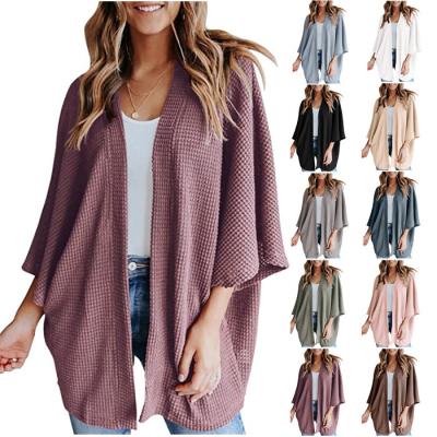 China Anti-wrinkle Women's Classic Open Front Drop Waffle Custom Cardigan for sale