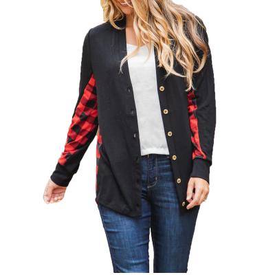 China Anti-Wrinkle Plus Light Weight Casual Front Buffalo Plaid Women Open Waist Long Sleeve Cardigans for sale