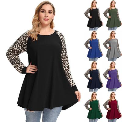 China Leopard Plus Size Long Sleeve Anti Shrink Shirts Womens Raglan Tunic Tops for sale