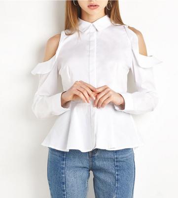 China Women's Anti-Pilling Sweet Chill Long Sleeve Shirt White Ruffle Frill Waist Top Blouse for sale