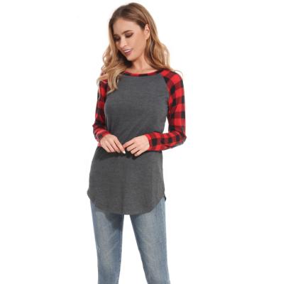 China QUICK DRY raglan long sleeve with elbow patch casual tunic tops for women plaid shirts for sale