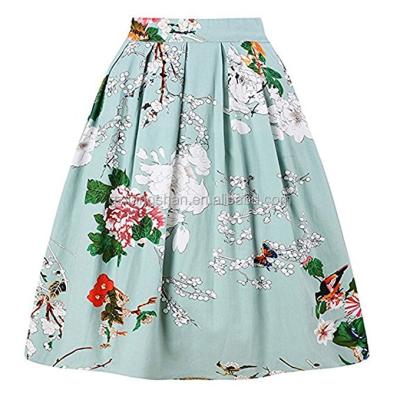 China Wholesale Plus Size Women's Vintage Midi Flared Pleated Printed A Line Skirts for sale