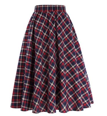 China 2018 Hot Sales Women's Vintage Grid Pattern Polyester / Cotton Plaid Line Skirt for sale