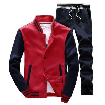 China Breathable Mens Baseball Button Up 2 Piece Jogger Set 100% Cotton Sweat Suit for sale