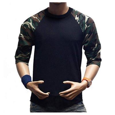 China Wholesale Anti-Pilling Black Navy 3 /4 Sleeve Baseball Tees OEM Plain Sleeve Tee Men's Raglan Camouflage for sale