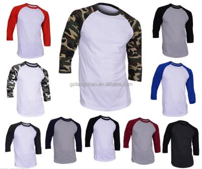 China OEM Anti-Pilling Mens 3/4-Sleeve Plain Baseball Raglan T-Shirts for sale