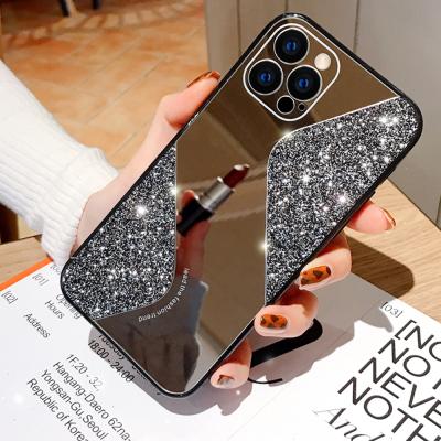 China Luxury Cell Phone Case Anti-falling TPU Bling OEM Bling Back Cover With Mirror View For iPhone 6 7 8 X XS 11 12 13 Pro Max for sale