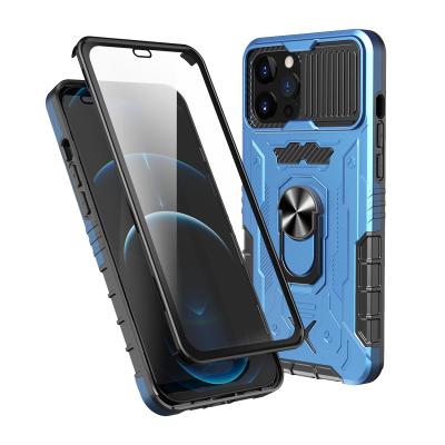 China Anti-drop Three In One Sliding Camera Lens Protective Phone Case For iPhone 11 12 With Screen Protector Kickstand Phone Back Cover for sale