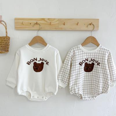 China Leisure baby romper suit Han edition bear pattern cotton and wool winter warm plus baby rise clothes 0-3 years old for sale