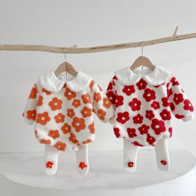 China Leisure INS baby lambs woolen clothes winter paragraph overalls flower design baby female climb clothes and tight pants for sale