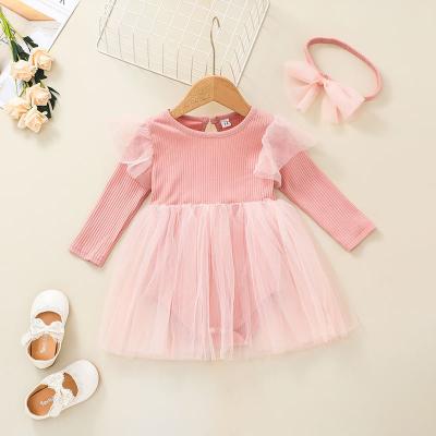 China Comfortable during the female baby l beautiful pink long baby rib sleeve lace spring and autumn 2021 skirt for sale