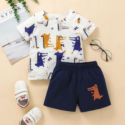 China 2022 new Anti-wrinkle summer cartoon boy cartoon dinosaur clothes baby two-piece casual T-shirt and shorts set for sale